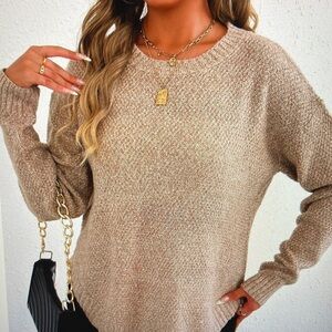 Elegant Beige Crew Neck Sweater